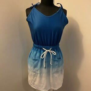 1. Chic Me Blue & White Ombré Sleeveless Dress Tie Straps Size M